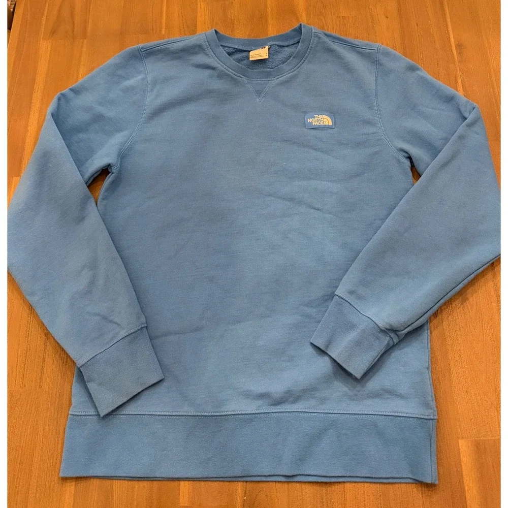 The‎ North Face Mens Blue Crewneck Sweatshirt Fleece Pullover Logo Patch Size M